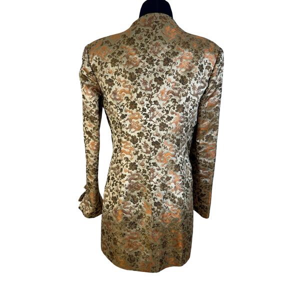 Vintage Gold Dragon Brocade Mandarin Jacket XS Longline Asian Inspired Blazer - Picture 5 of 16